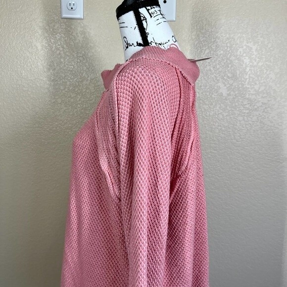 We The Free women Pink sweater waffle knit long sleeve sweater size M boho - Picture 11 of 12